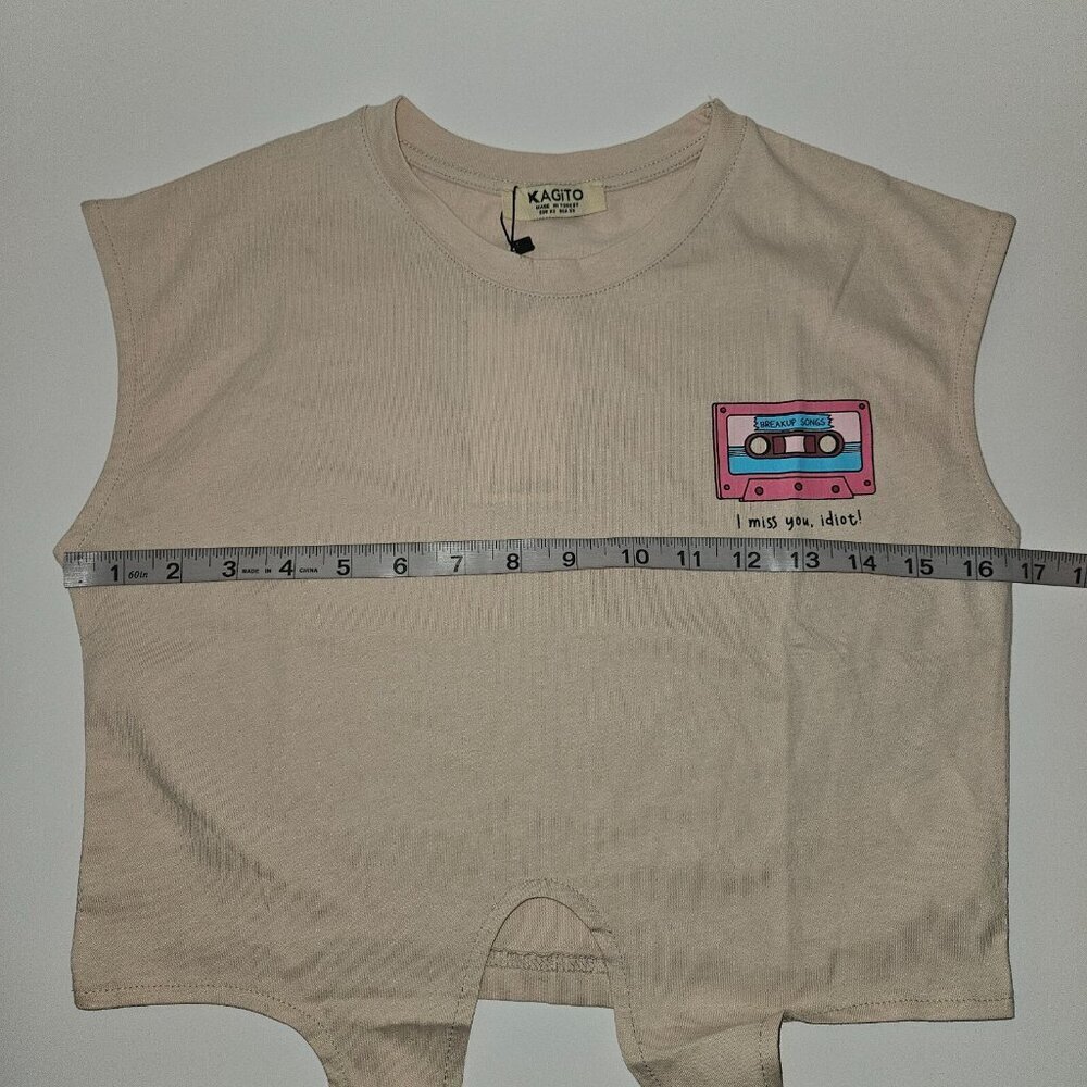 NWT Kagito Tan Tank Crop Top Cassette Tape Breakup Songs I Miss You Idiot Sz XS - Picture 12 of 14